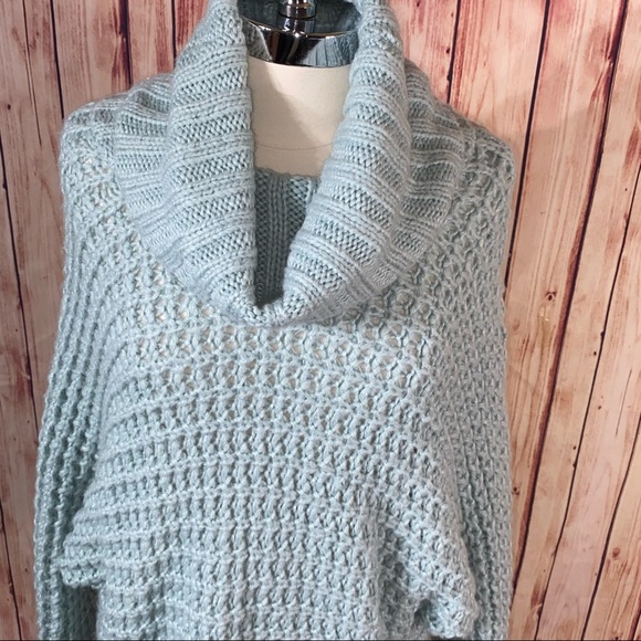 🚫SOLD🚫Express Aqua Seafoam Chunky Knit Cowl Neck Dolman Sleeve Slouchy Sweater - Picture 4 of 7